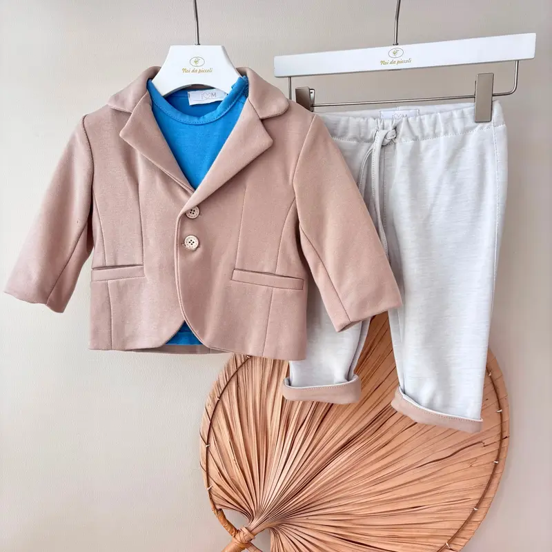 Completo in Cotone Caldo Beige e Blu Isabel