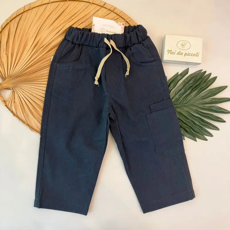 Pantalone in Cotone Caldo Blu Bloom